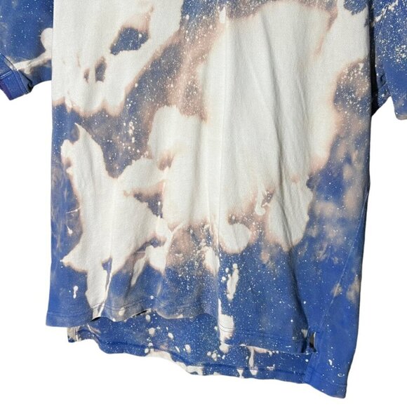 y2k Adidas Polo Shirt Reworked Bleach Bomb Embroidered Logo Blue Men's L - Picture 3 of 5